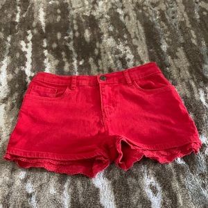 Red shorts adjustable waist. Denim